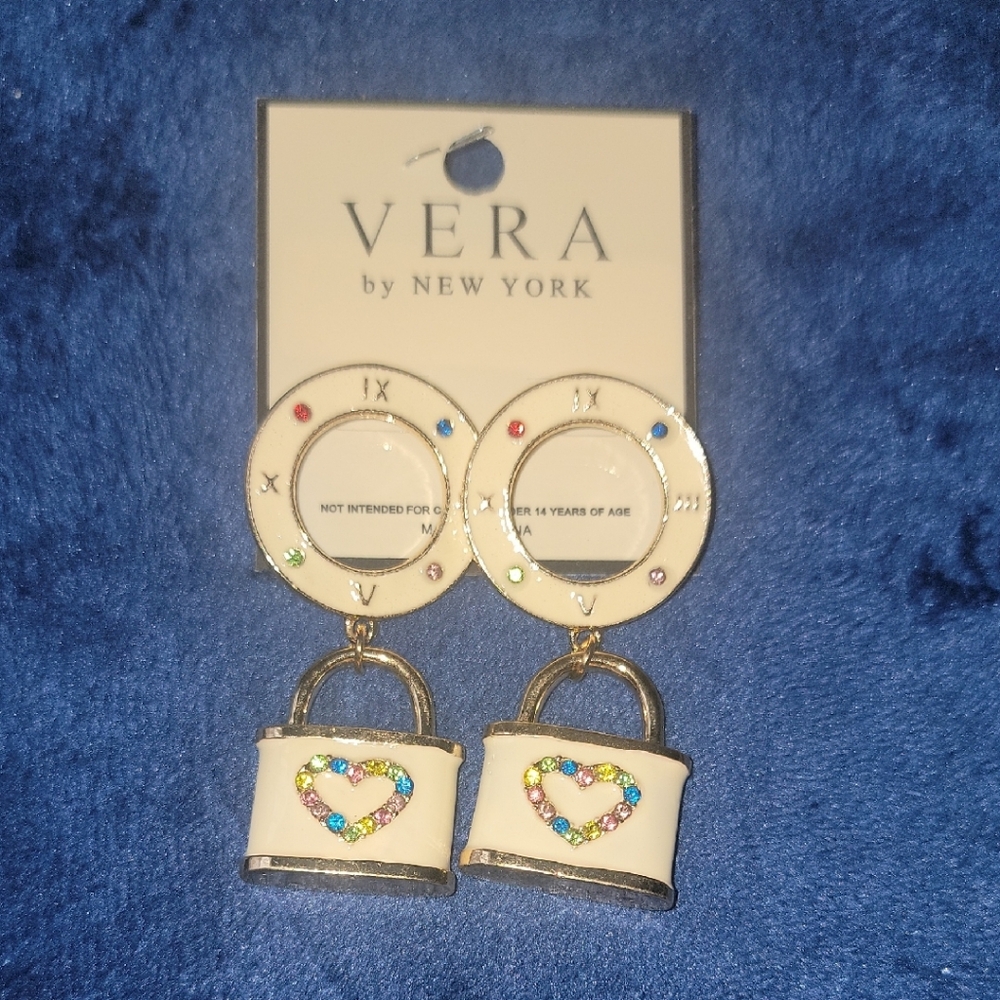 Open Circle Padlock Gold and Cream Earrings